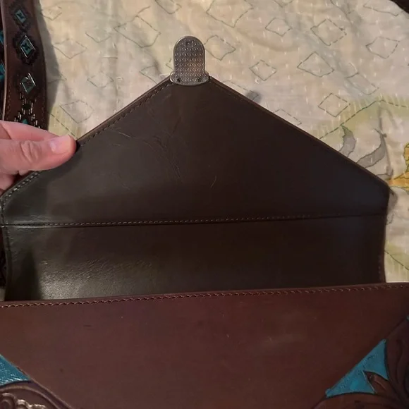 Elegant Brown and Teal Leather Bag, brand new, never used. - Picture 3 of 12